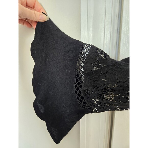 Rumor Babydoll Mini Dress Shirt Lace SZ 12  Black Bell Sleeve Y2k Whimsical Goth - Picture 12 of 16